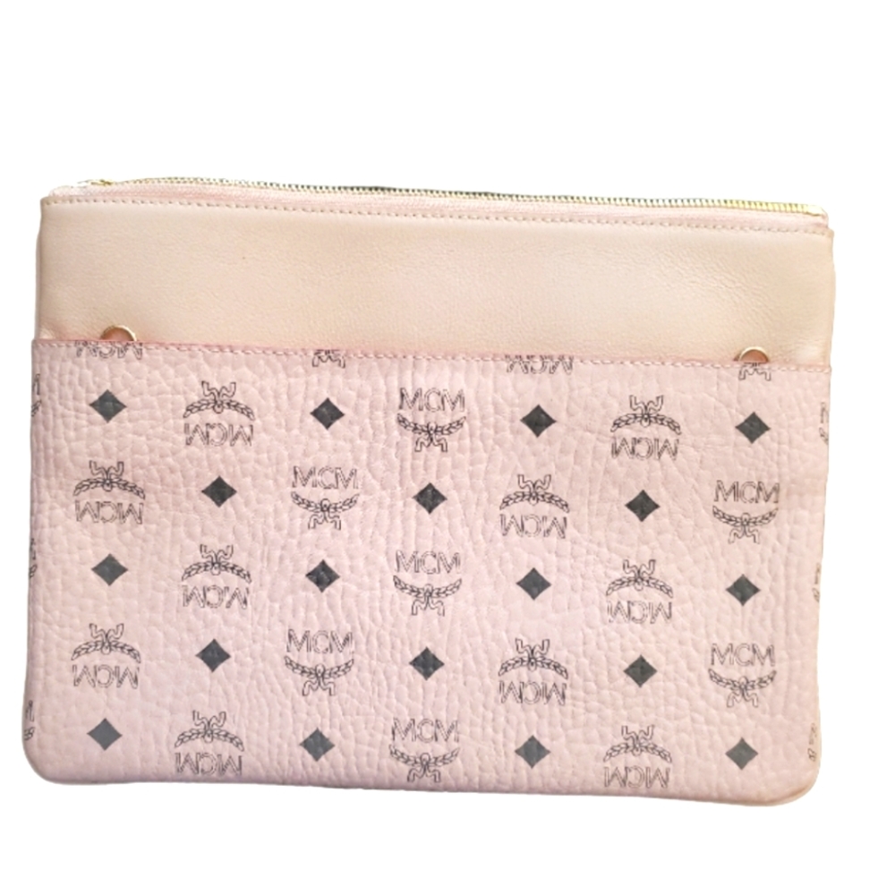 MCM Crossbody Pouch in Visetos Pink & Grey Monogram NWT